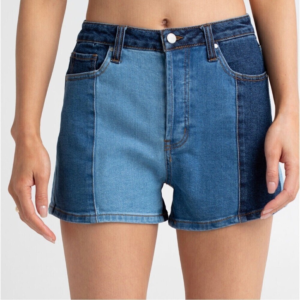 RSQ Womens Pieced Denim Shorts patchwork 5 button fly closure denim jeans SZ M